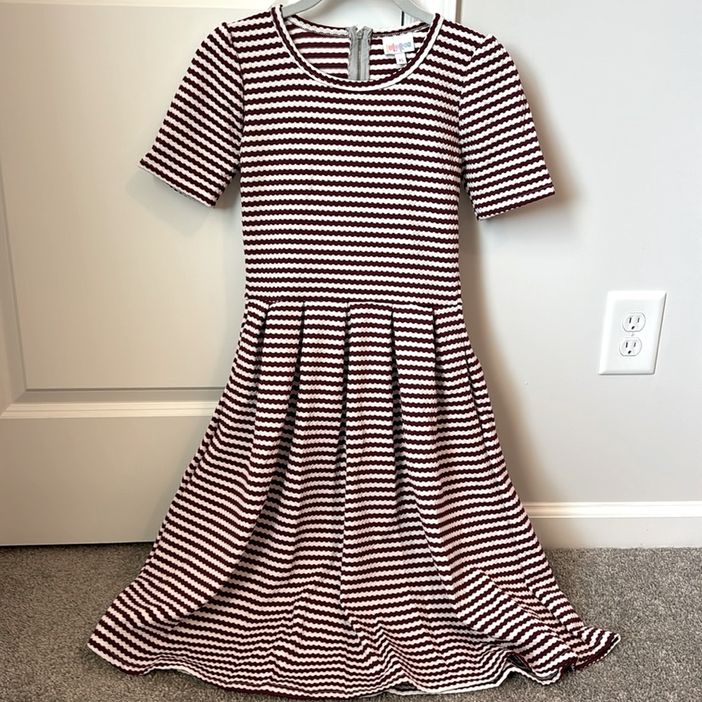Maroon and White Patterned LulaRoe Pleated Dress